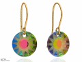 Zielono czerwone okrągłe kolczyki, kryształ Swarovski® sun 1.2 cm, pozłacane srebro 925