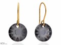 Szaro czarne okrągłe kolczyki, kryształ Swarovski® sun 1.2 cm, pozłacane srebro 925