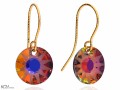 Czerwono fioletowe okrągłe kolczyki, kryształ Swarovski® sun 1.2 cm, pozłacane srebro 925