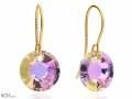 Różowo zielone okrągłe kolczyki, kryształ Swarovski® sun 1.2 cm, pozłacane srebro 925