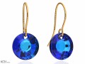 Niebieskie okrągłe kolczyki, kryształ Swarovski® sun 1.2 cm, pozłacane srebro 925