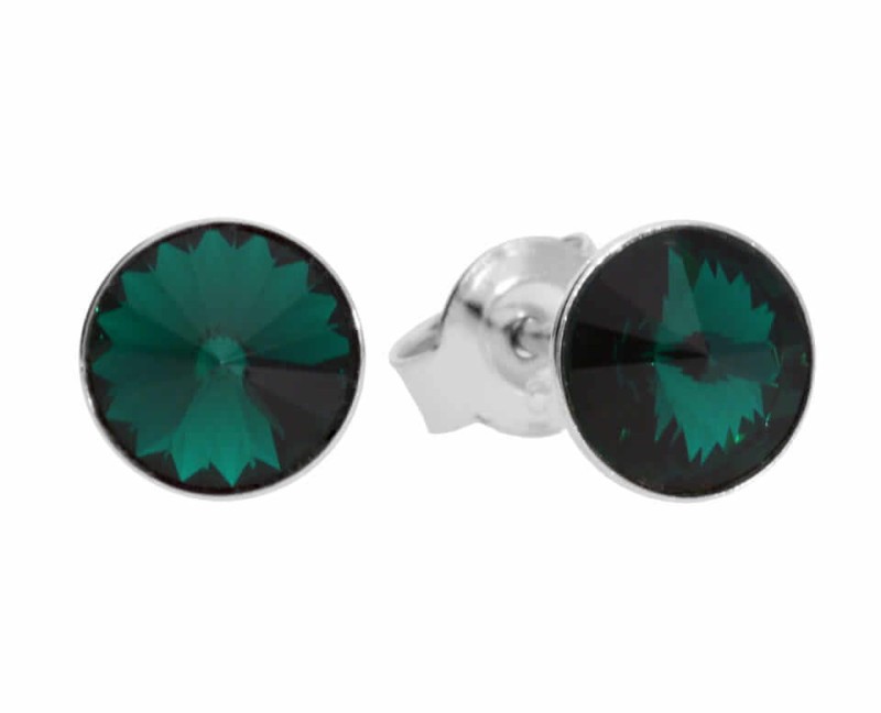Zielone kolczyki sztyfty oczka, srebro 925, kryształy Swarovski®