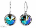 Opalizujące zielone kolczyki haczyki oczko, srebro 925, kryształy Swarovski®
