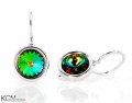 Zielone, opalizujące kolczyki haczyki oczko, srebro 925, kryształy Swarovski®