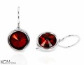 Ciemne czerwone kolczyki haczyki oczko, srebro 925, kryształy Swarovski®