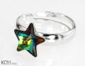 Opalizujący, zielony pierścionek gwiazda, regulowany, srebro 925,  kryształ Swarovski®