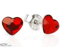 Małe czerwone kolczyki sztyfty serca, srebro 925, kryształy Swarovski®