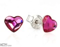 Małe różowe kolczyki sztyfty serca, srebro 925, kryształy Swarovski®