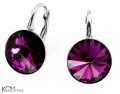 Fioletowe kolczyki angielskie okrągłe, srebro 925, kryształy Swarovski® 1 cm