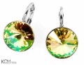 Opalizujące zielone kolczyki angielskie okrągłe, srebro 925, kryształy Swarovski® 1 cm