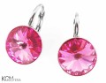 Różowe kolczyki angielskie okrągłe, srebro 925, kryształy Swarovski® 1 cm