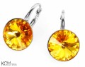 Żółte kolczyki angielskie okrągłe, srebro 925, kryształy Swarovski® 1 cm