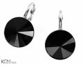 Czarne kolczyki angielskie okrągłe, srebro 925, kryształy Swarovski® 1 cm