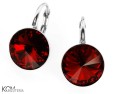 Ciemne czerwone kolczyki angielskie okrągłe, srebro 925, kryształy Swarovski® 1 cm