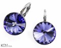 Zimne fioletowe kolczyki angielskie okrągłe, srebro 925, kryształy Swarovski® 1 cm