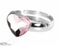 Jasno różowy pierścionek serce, regulowany, srebro 925, kryształ Swarovski®