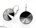 Metaliczne, szare kolczyki angielskie okrągłe, srebro 925, kryształy Swarovski® 1 cm
