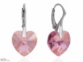 Różowe srebrne kolczyki z wiszącymi sercami Swarovski®