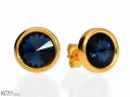 Granatowe okrągłe kolczyki sztyfty, kryształ Swarovski®, pozłacane srebro 925