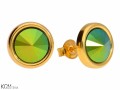 Zielone metaliczne okrągłe kolczyki sztyfty, kryształ Swarovski®, pozłacane srebro 925