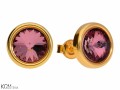 Ciemne różowe okrągłe kolczyki sztyfty, kryształ Swarovski®, pozłacane srebro 925