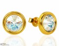 Opalizujące biała patyna okrągłe kolczyki sztyfty, kryształ Swarovski®, pozłacane srebro 925