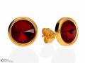 Ciemne czerwone okrągłe kolczyki sztyfty, kryształ Swarovski®, pozłacane srebro 925