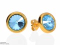 Jasne niebieskie okrągłe kolczyki sztyfty, kryształ Swarovski®, pozłacane srebro 925