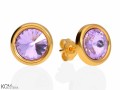 Fioletowe okrągłe kolczyki sztyfty, kryształ Swarovski®, pozłacane srebro 925