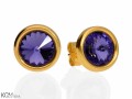Zimne fioletowe okrągłe kolczyki sztyfty, kryształ Swarovski®, pozłacane srebro 925