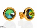 Opalizujące zielone okrągłe kolczyki sztyfty, kryształ Swarovski®, pozłacane srebro 925