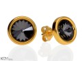 Czarne szare okrągłe kolczyki sztyfty, kryształ Swarovski®, pozłacane srebro 925