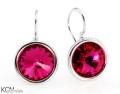 Fuksjowo różowe kolczyki haczyki duże oczko, srebro 925, 1,2 cm okrągłe kryształy Swarovski®