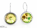 Opalizujące zielone kolczyki haczyki duże oczko, srebro 925, 1,2 cm okrągłe kryształy Swarovski®