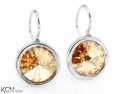 Beżowe kolczyki haczyki duże oczko, srebro 925, 1,2 cm okrągłe kryształy Swarovski®