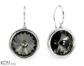 Czarno szare kolczyki haczyki duże oczko, srebro 925, 1,2 cm okrągłe kryształy Swarovski®