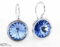 Jasne niebieskie kolczyki haczyki duże oczko, srebro 925, 1,2 cm okrągłe kryształy Swarovski®